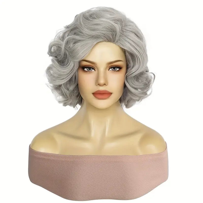 12-Inch Short Finger Wave Gray Bob Wig – Perfect for Holidays and Special Events