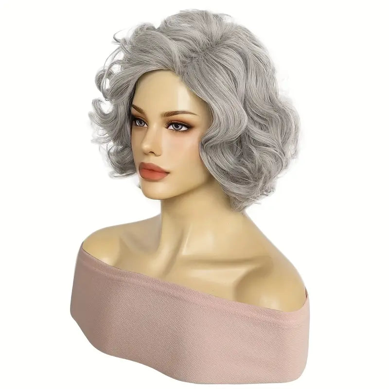 12-Inch Short Finger Wave Gray Bob Wig – Perfect for Holidays and Special Events