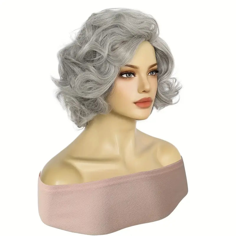 12-Inch Short Finger Wave Gray Bob Wig – Perfect for Holidays and Special Events