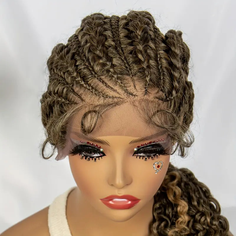 13x1 Front Lace Long Curly Braid Wig – Handmade Elegance