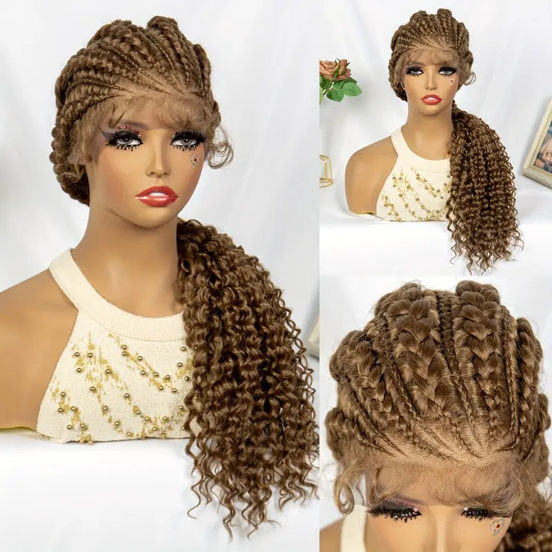 13x1 Front Lace Long Curly Braid Wig – Handmade Elegance