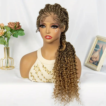 13x1 Front Lace Long Curly Braid Wig – Handmade Elegance