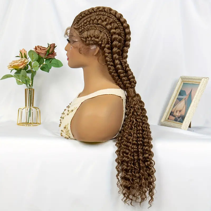 13x1 Front Lace Long Curly Braid Wig – Handmade Elegance