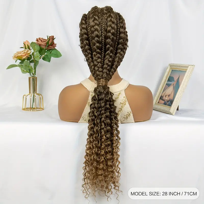 13x1 Front Lace Long Curly Braid Wig – Handmade Elegance