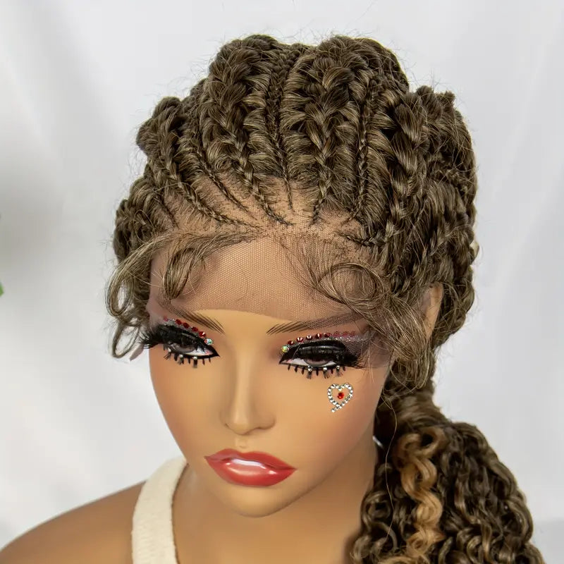 13x1 Front Lace Long Curly Braid Wig – Handmade Elegance