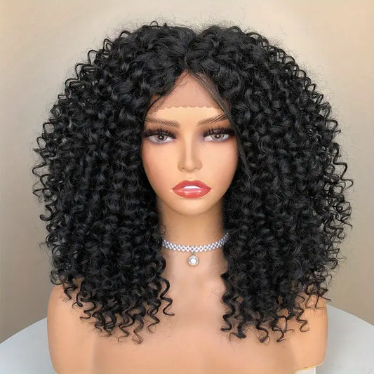 16 Inch Afro Lace Front Wig - Synthetic Curly Hair for Women