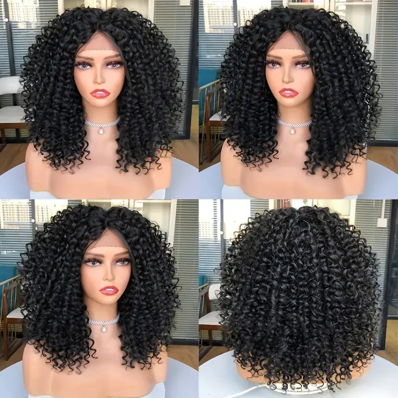 16 Inch Afro Lace Front Wig - Synthetic Curly Hair for Women