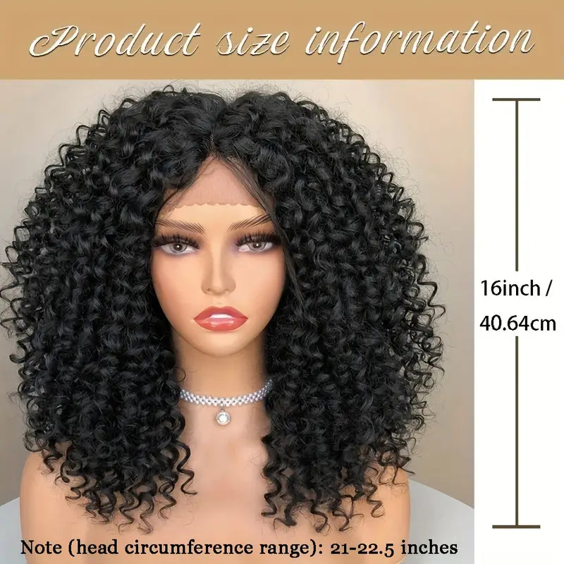 16 Inch Afro Lace Front Wig - Synthetic Curly Hair for Women