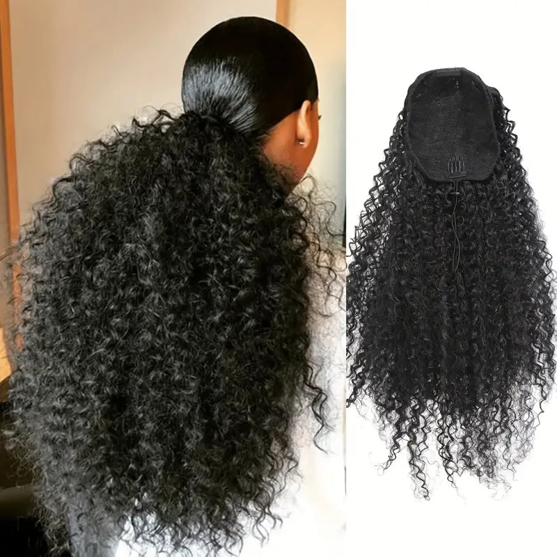 20" Drawstring Ponytail Extension with Heat Resistant Synthetic Hair - Afro Curly/Kinky Style