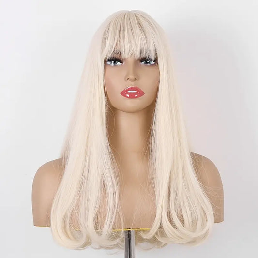 21-Inch White Curly Wavy Wig for Women