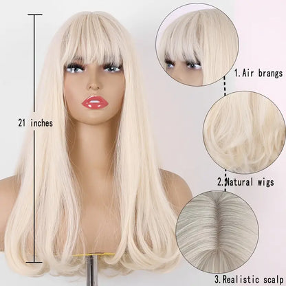 21-Inch White Curly Wavy Wig for Women