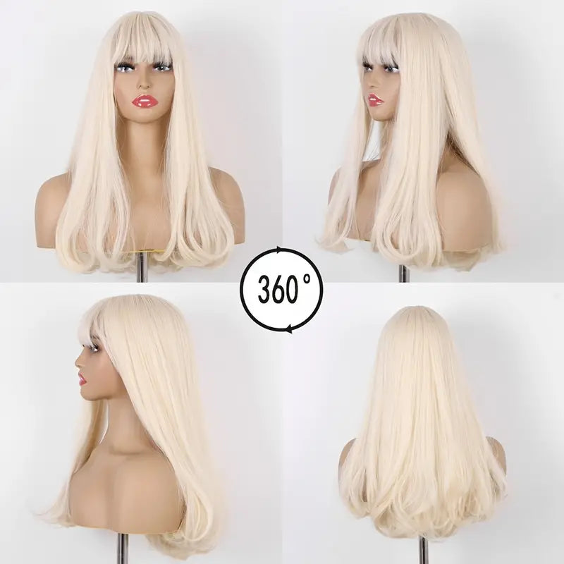 21-Inch White Curly Wavy Wig for Women