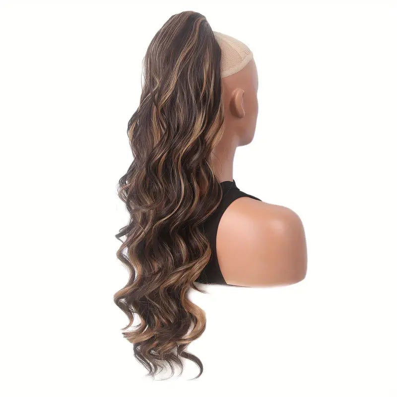 26-Inch Brown Long Body Wave Ponytail - Heat-Resistant Synthetic Hair