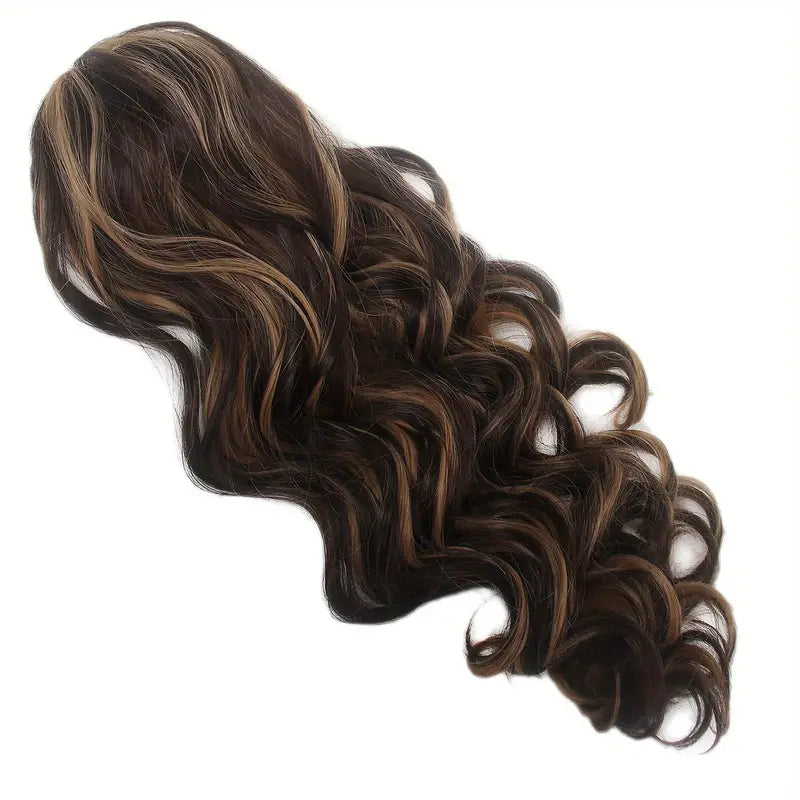 26-Inch Brown Long Body Wave Ponytail - Heat-Resistant Synthetic Hair