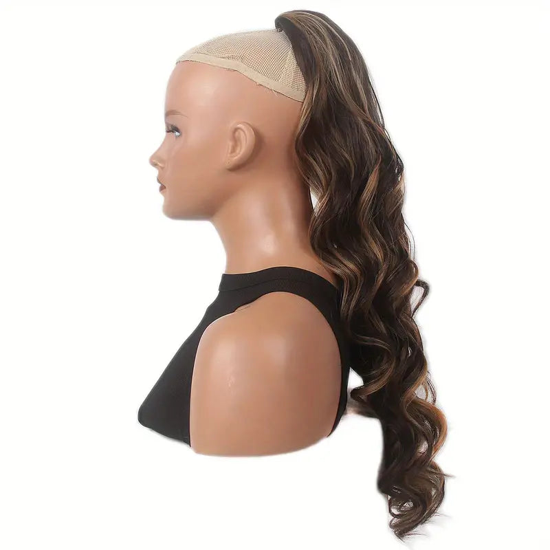 26-Inch Brown Long Body Wave Ponytail - Heat-Resistant Synthetic Hair