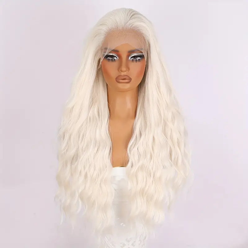 30-Inch Split White Wavy Lace Wig – Elegant, Breathable, and Heat-Resistant