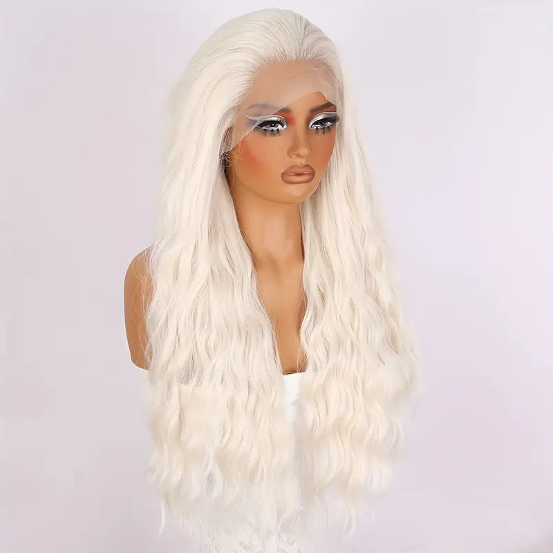 30-Inch Split White Wavy Lace Wig – Elegant, Breathable, and Heat-Resistant