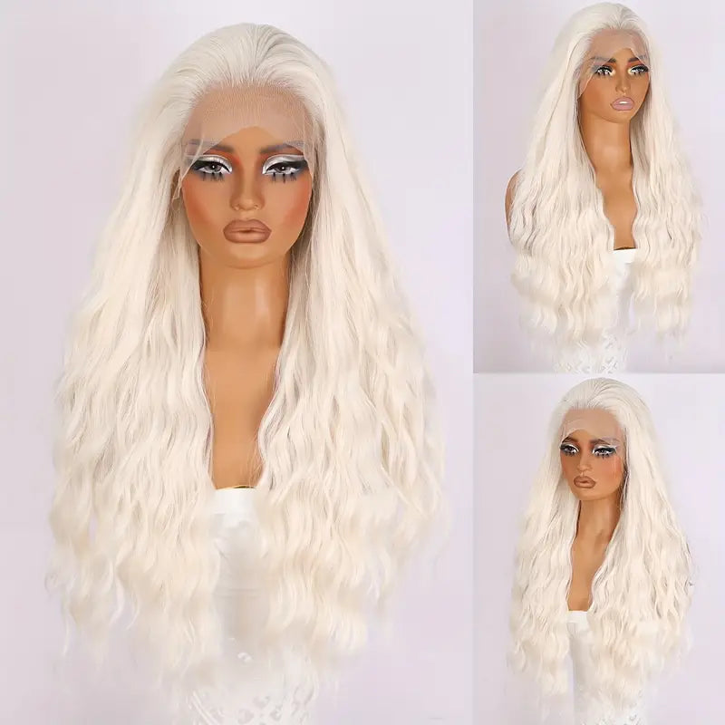 30-Inch Split White Wavy Lace Wig – Elegant, Breathable, and Heat-Resistant