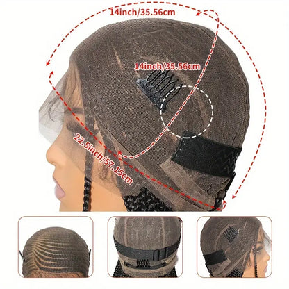 36 Inch Full Lace Front Wig Cornrow Double Lace Braided Wigs - Black