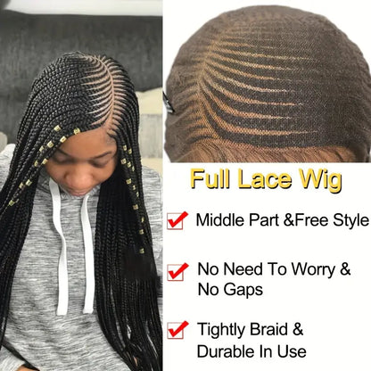 36 Inch Full Lace Front Wig Cornrow Double Lace Braided Wigs - Black