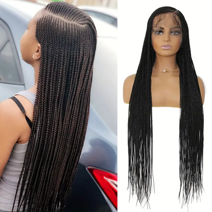 36 Inch Full Lace Front Wig Cornrow Double Lace Braided Wigs - Black