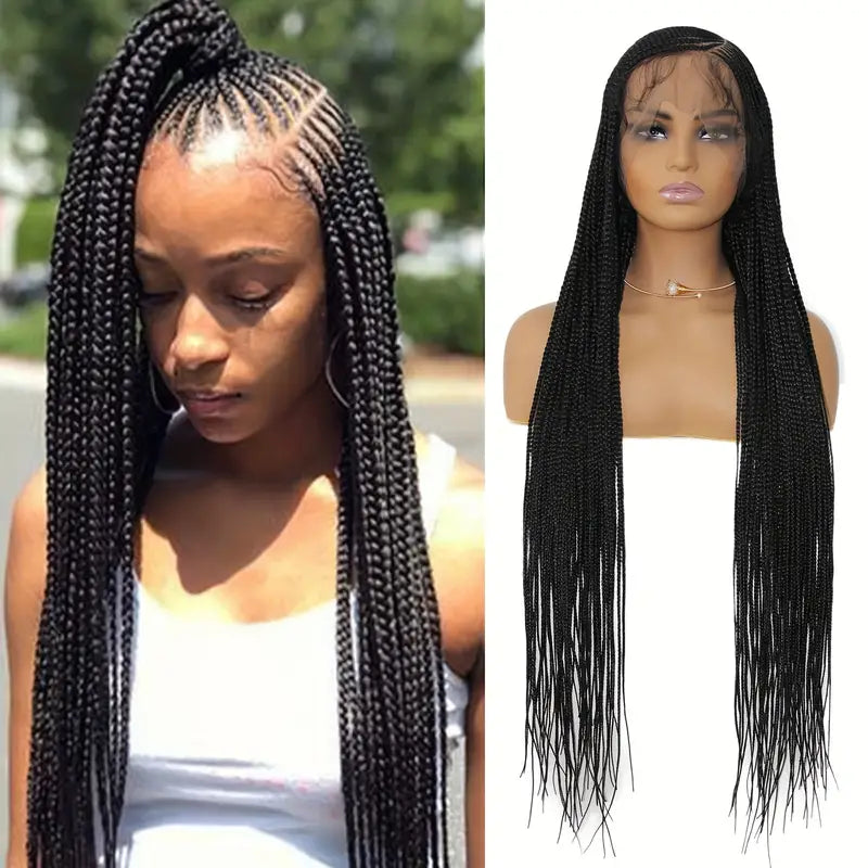 36 Inch Full Lace Front Wig Cornrow Double Lace Braided Wigs - Black