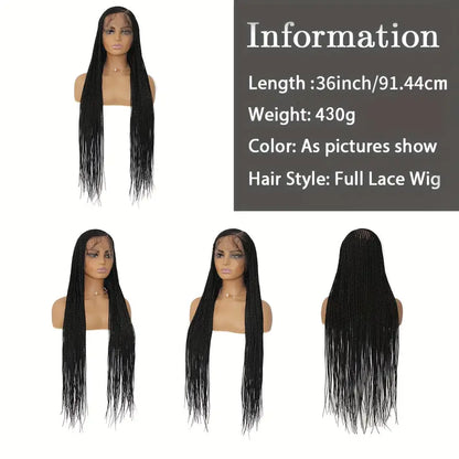 36 Inch Full Lace Front Wig Cornrow Double Lace Braided Wigs - Black