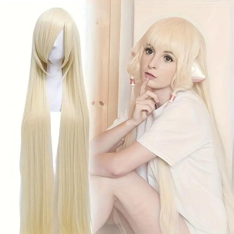 48inch 120cm Long Blonde Wig - Straight Beige Halloween Cosplay Wig