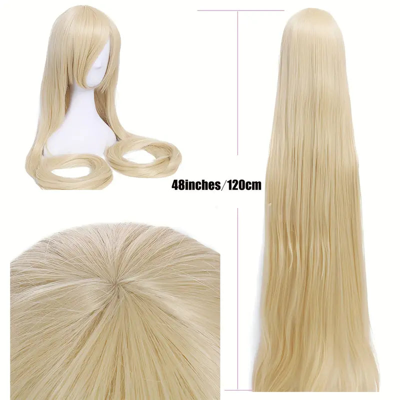 48inch 120cm Long Blonde Wig - Straight Beige Halloween Cosplay Wig