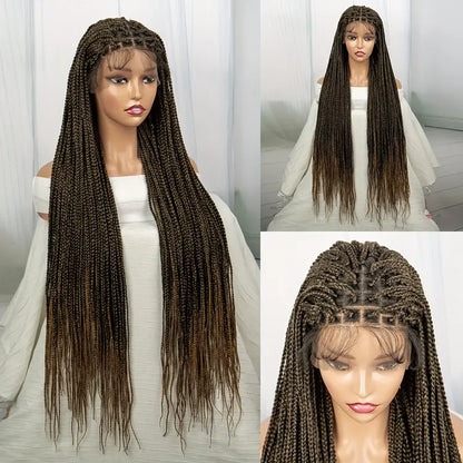 9x6 Front Lace Long Brown Braid Wig - 200% Density