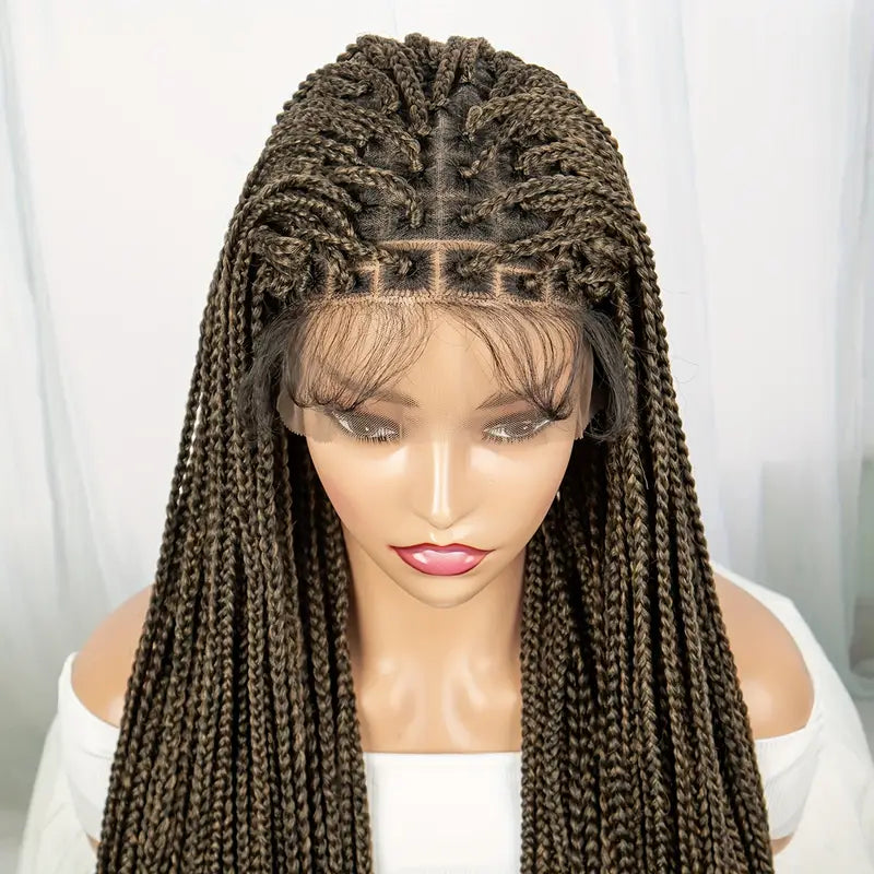 9x6 Front Lace Long Brown Braid Wig - 200% Density