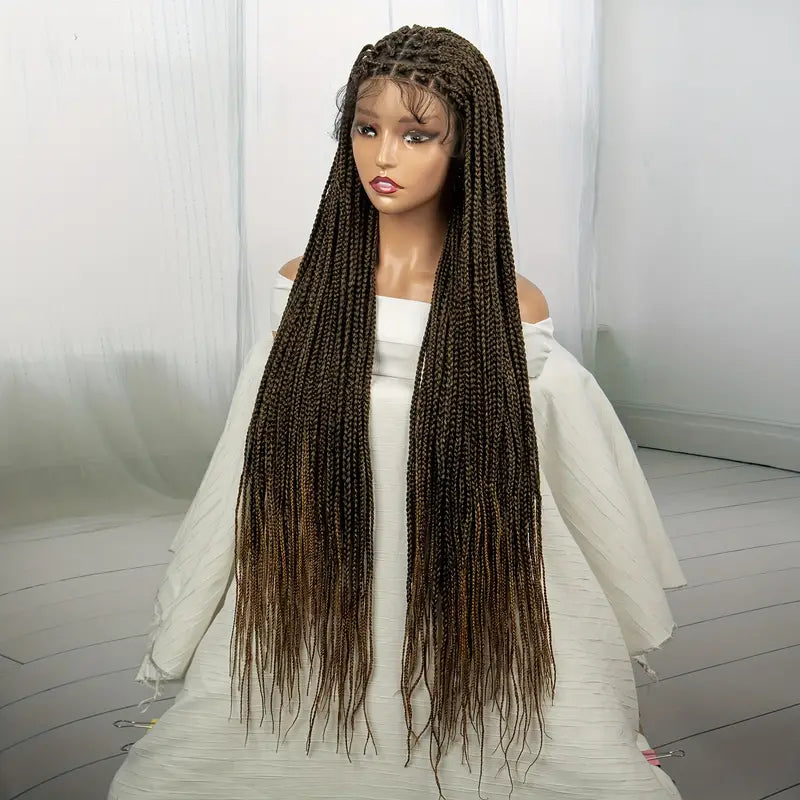 9x6 Front Lace Long Brown Braid Wig - 200% Density