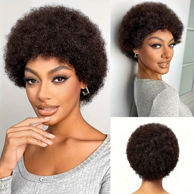 Afro Bangs Wig for Women – Afro Pixie Cut Short Synthetic Wig