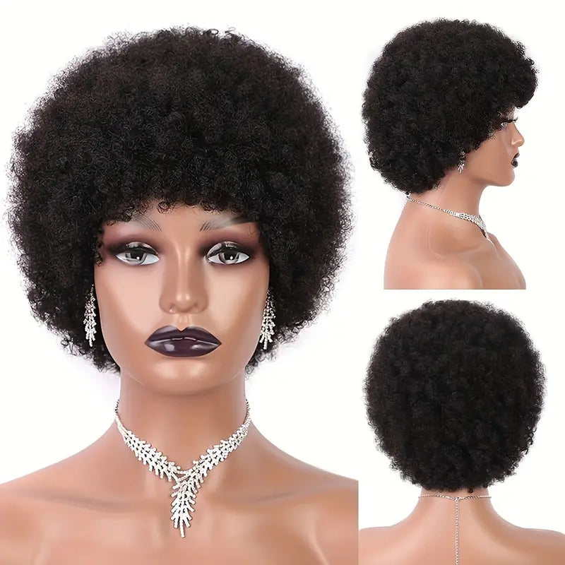 Afro Bangs Wig for Women – Afro Pixie Cut Short Synthetic Wig