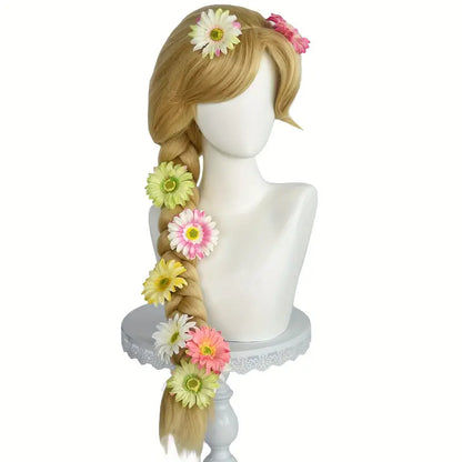 Anime Princess Braided Wig with Flowers - Heat Resistant Wavy Synthetic Hair