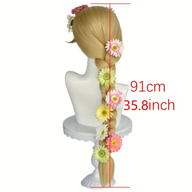 Anime Princess Braided Wig with Flowers - Heat Resistant Wavy Synthetic Hair