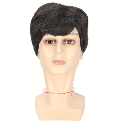 Basic Style Short Straight Black Wig - High-Temperature Fiber, 150% Density, Rose Net Cap