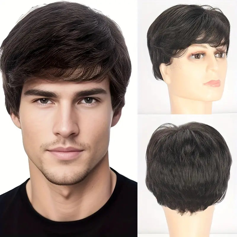 Basic Style Short Straight Black Wig - High-Temperature Fiber, 150% Density, Rose Net Cap