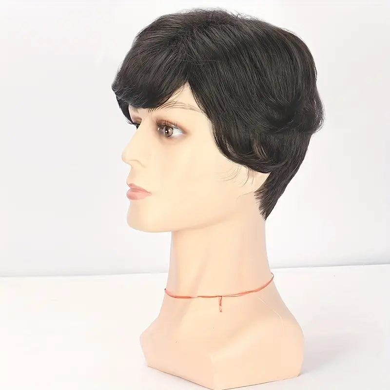 Basic Style Short Straight Black Wig - High-Temperature Fiber, 150% Density, Rose Net Cap