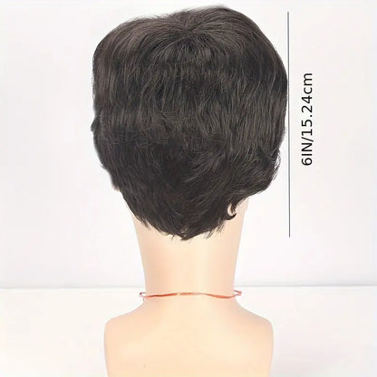 Basic Style Short Straight Black Wig - High-Temperature Fiber, 150% Density, Rose Net Cap