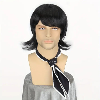 Black Shoulder-Length Wig with Bangs - Heat-Resistant Synthetic Fiber