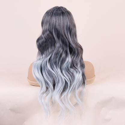 Black-to-Gray Gradient Long Wavy Wig