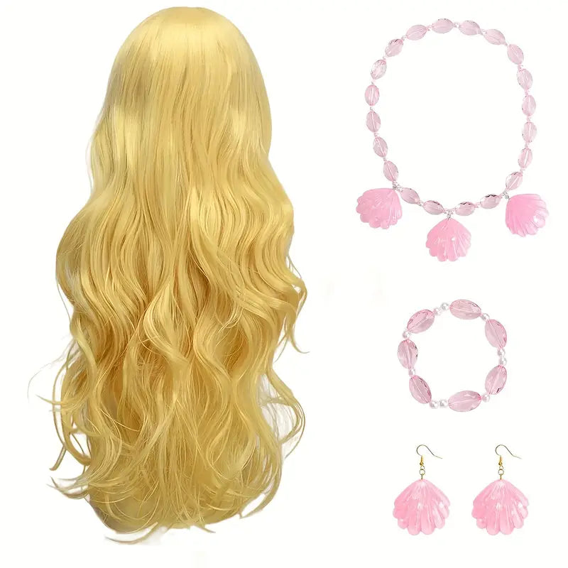 Blonde Wig with Headband, Bangs, and Wavy Synthetic Hair