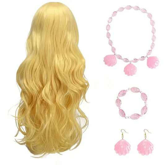 Blonde Wig with Headband, Bangs, and Wavy Synthetic Hair