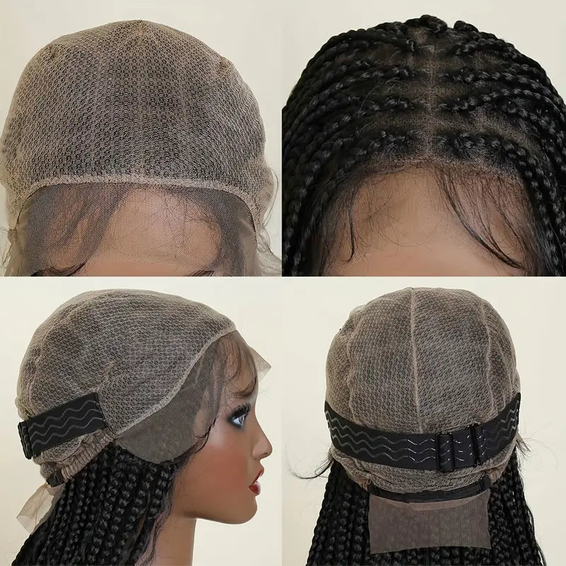 Braided Wigs for Women - Box Braids with Boho Curls, 48" Black Full Lace Wig