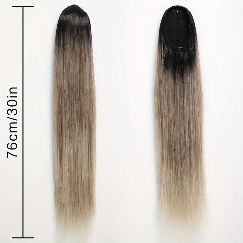 Brown Gradient Long Drawstring Straight Hair Ponytail