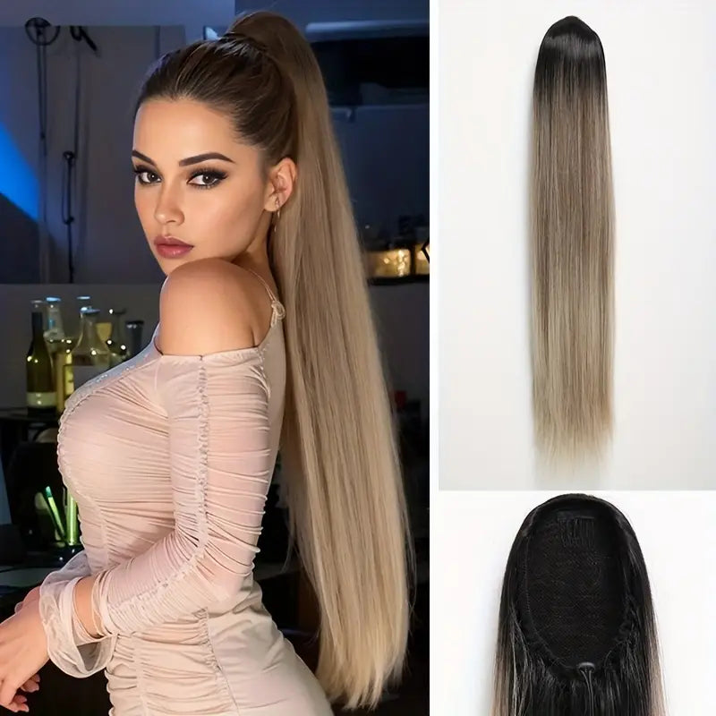 Brown Gradient Long Drawstring Straight Hair Ponytail