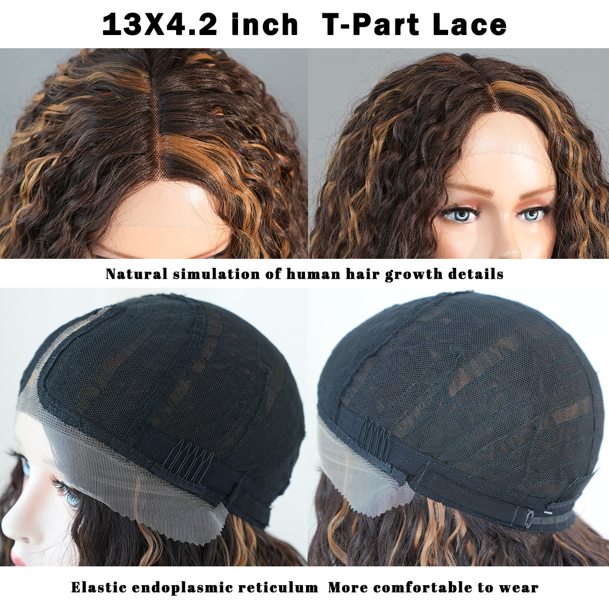 Brown Highlighted Mid-Length Wavy Synthetic Wig