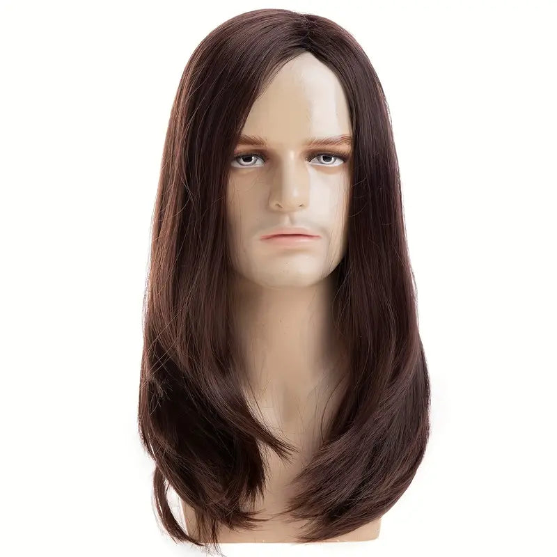 Brown Synthetic Straight Heat-Resistant Men's Wig for Cosplay, Party, and Halloween