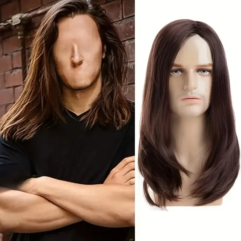 Brown Synthetic Straight Heat-Resistant Men's Wig for Cosplay, Party, and Halloween